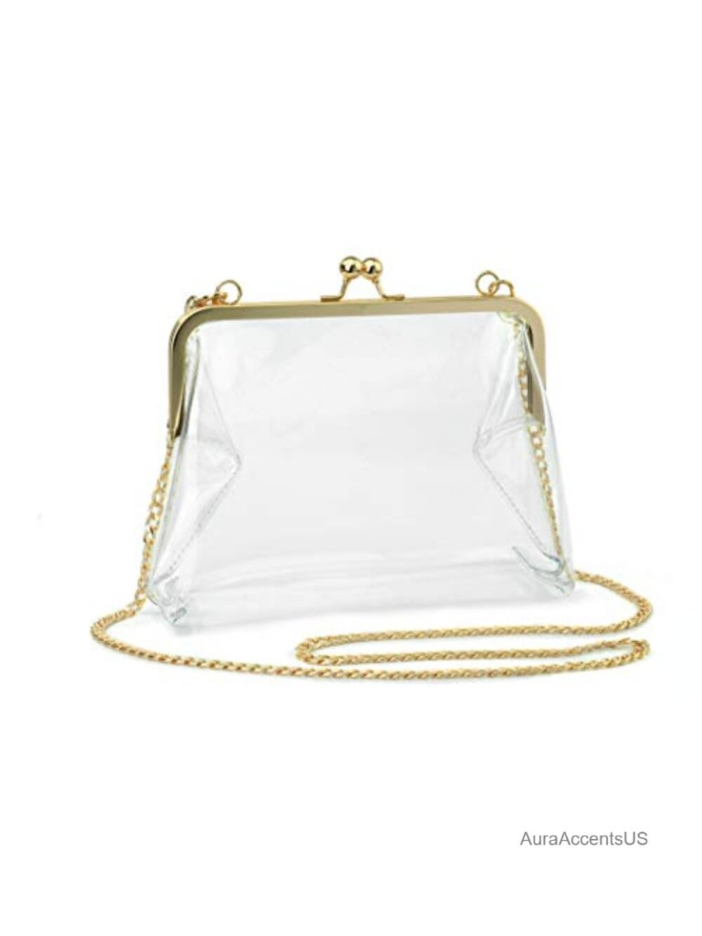 Clear PVC Kiss Lock Chain Crossbody Bag Clutch Stadium Approved